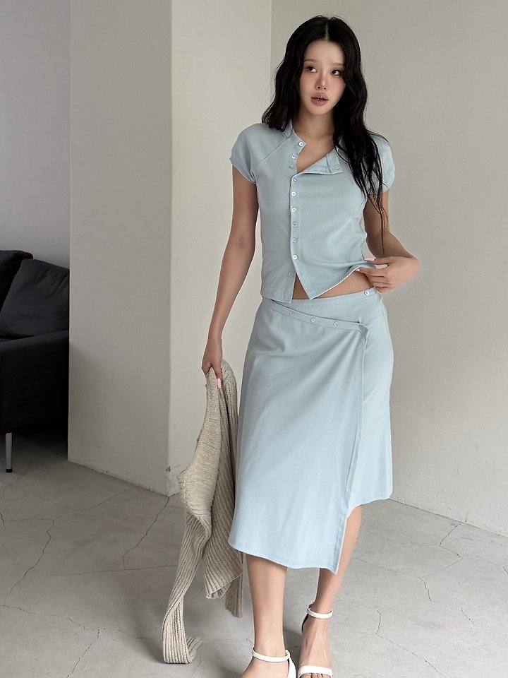Baguette - Korean Women Fashion - #momslook - Button Set (Cardigan + Skirt) - 5