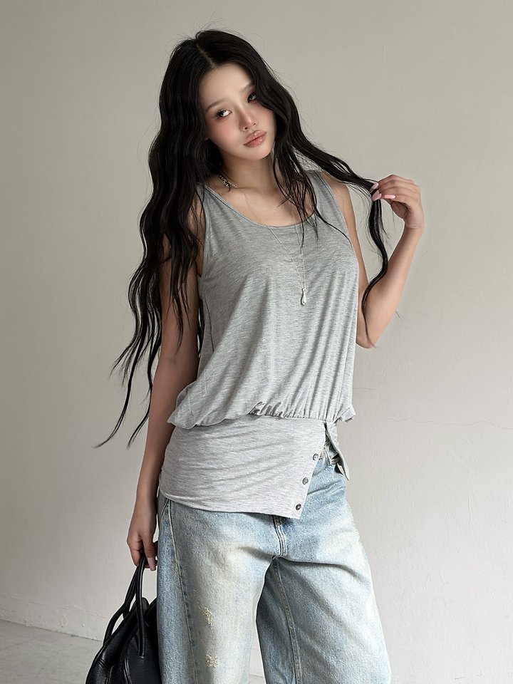 Baguette - Korean Women Fashion - #momslook - Tencel Button Sleeveless Top - 10
