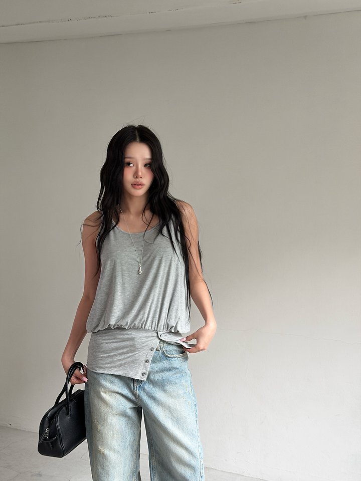Baguette - Korean Women Fashion - #momslook - Tencel Button Sleeveless Top - 12