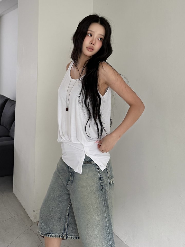 Baguette - Korean Women Fashion - #womensfashion - Tencel Button Sleeveless Top - 4