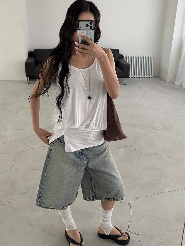 Baguette - Korean Women Fashion - #momslook - Tencel Button Sleeveless Top - 6