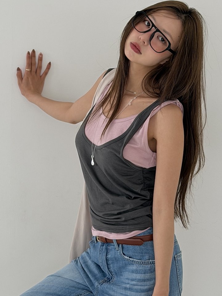 Baguette - Korean Women Fashion - #womensfashion - Double Shirring Sleeveless Top - 4