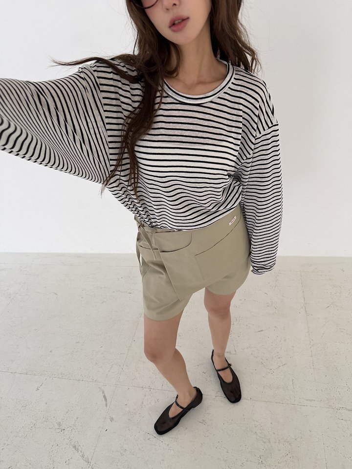 Baguette - Korean Women Fashion - #womensfashion - Summer Stripe Side-Slit Tee - 4