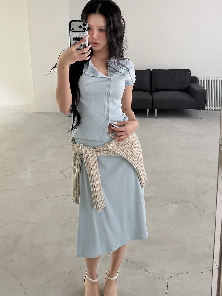 Baguette - Korean Women Fashion - #womensfashion - Button Set (Cardigan + Skirt) - 2