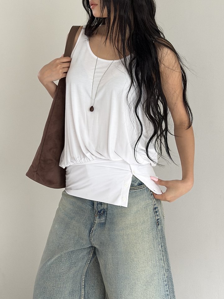 Baguette - Korean Women Fashion - #womensfashion - Tencel Button Sleeveless Top - 3
