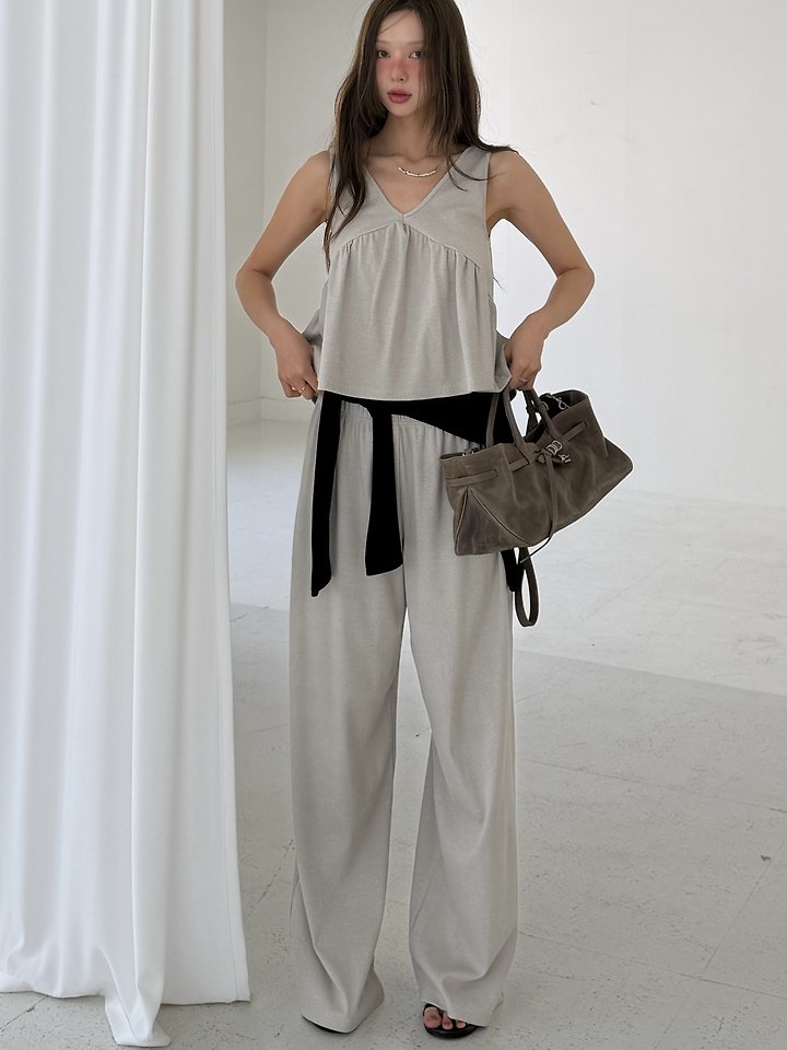 Baguette - Korean Women Fashion - #womensfashion - Lauren Ribbed Set (Sleeveless Top + Pants) - 11