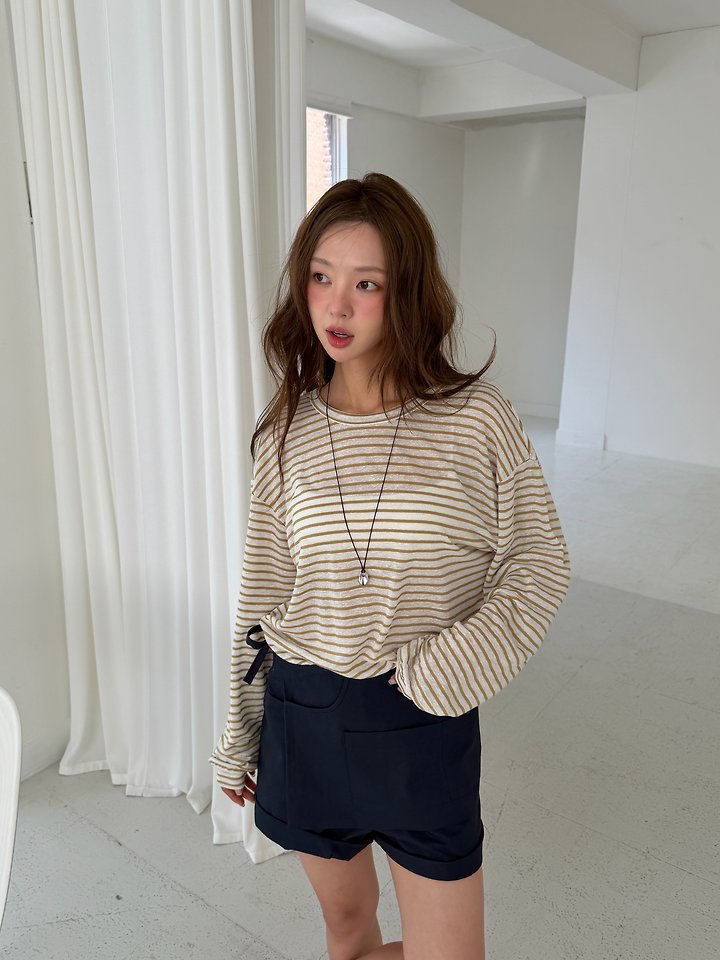 Baguette - Korean Women Fashion - #womensfashion - Summer Stripe Side-Slit Tee - 11