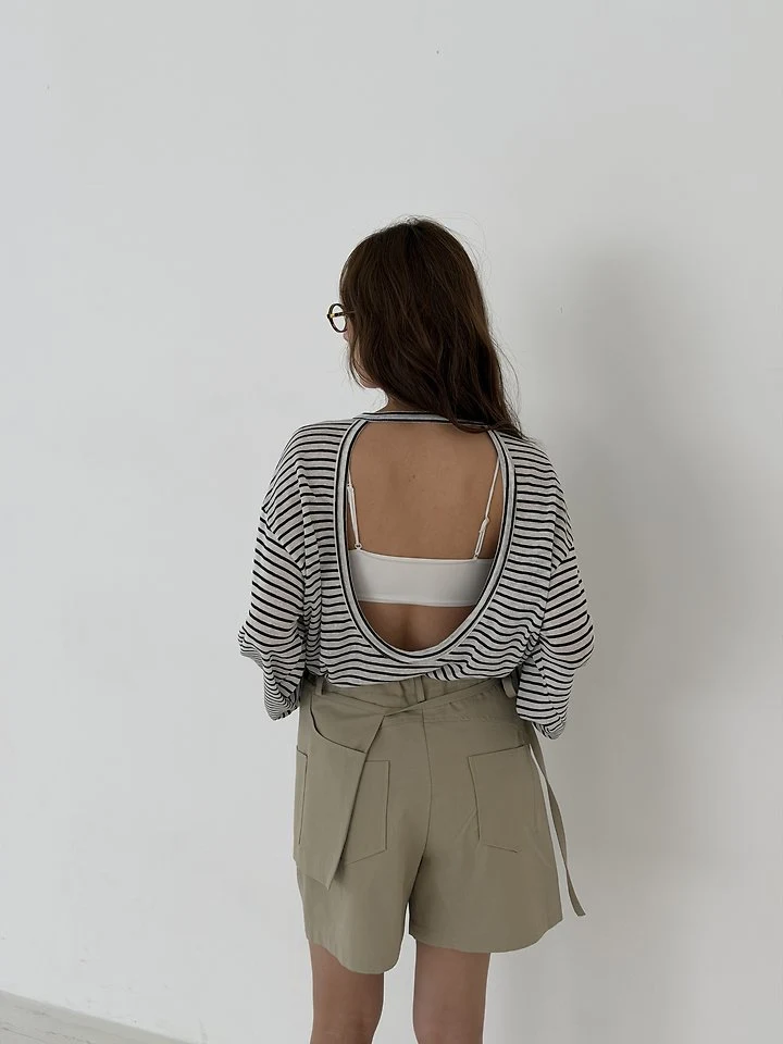 Baguette - Korean Women Fashion - #womensfashion - Summer Stripe Side-Slit Tee - 3