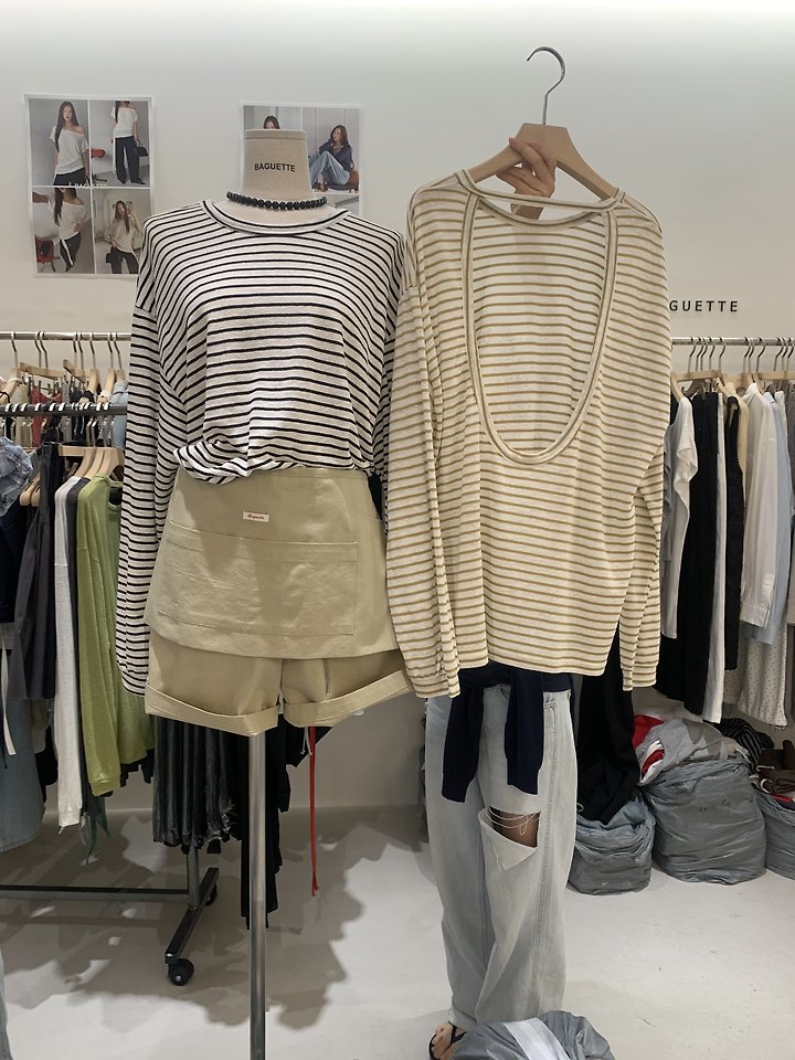 Baguette - Korean Women Fashion - #womensfashion - Summer Stripe Side-Slit Tee - 9