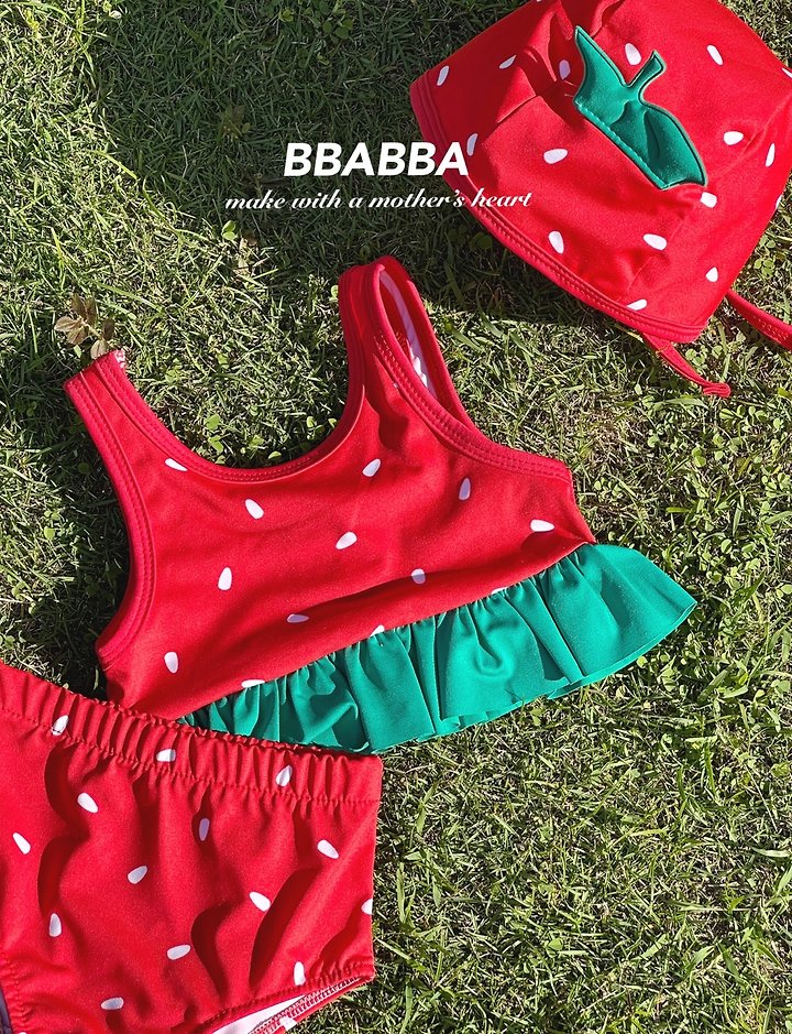 Bbabba - Korean Baby Fashion - #babyboutique - Strawberry Bikini (set of 3) - 2