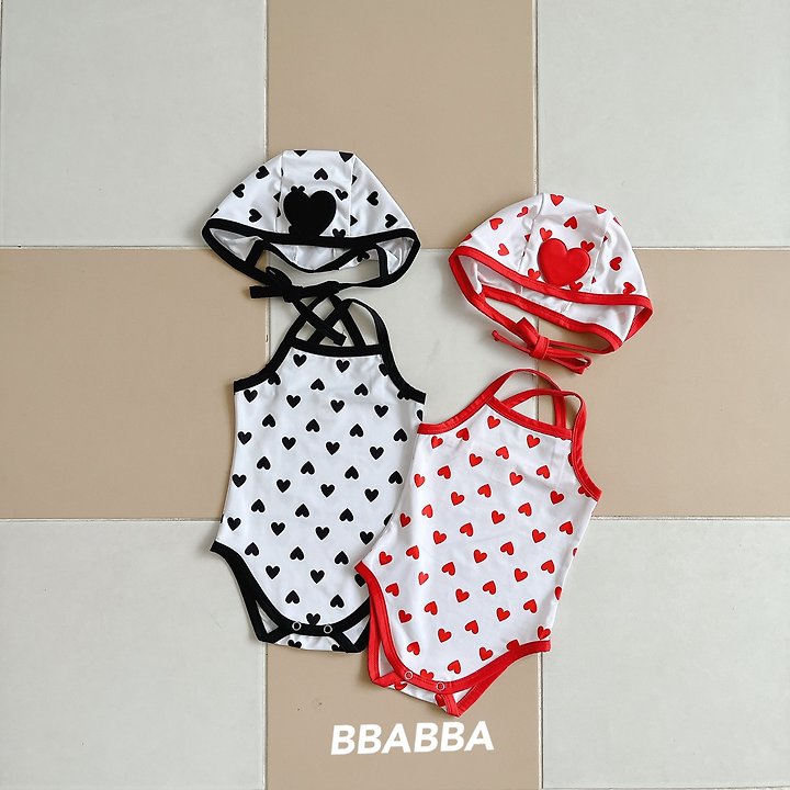 Bbabba - Korean Baby Fashion - #babyboutique - Heart Strap Swimsuit (Bonnet Set)