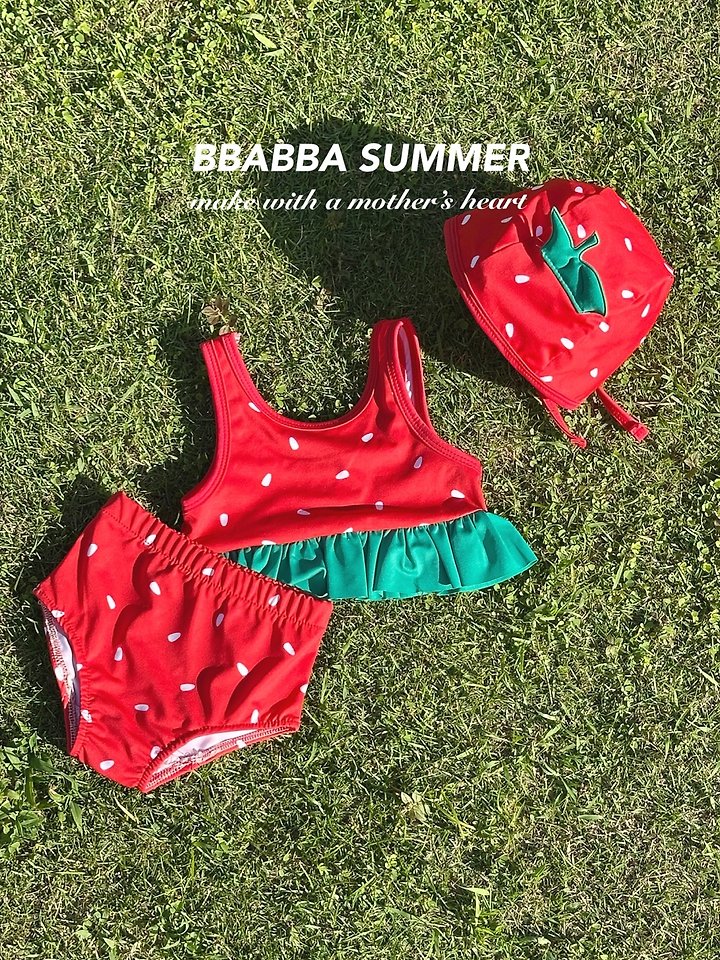 Bbabba - Korean Baby Fashion - #babyboutiqueclothing - Strawberry Bikini (set of 3) - 3