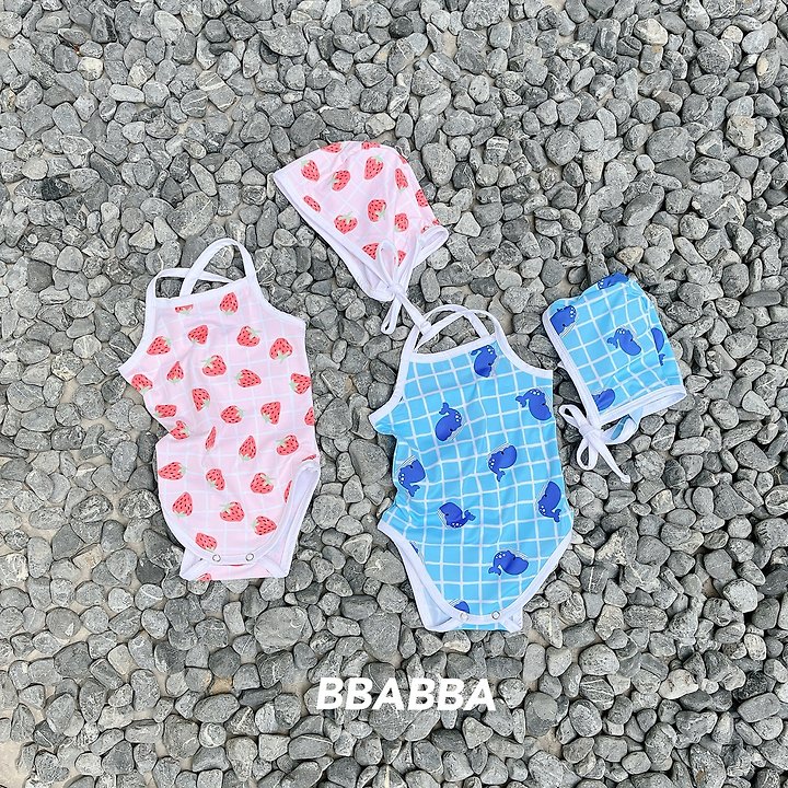 Bbabba - Korean Baby Fashion - #babyboutiqueclothing - Strap Swimsuit (Bonnet Set)