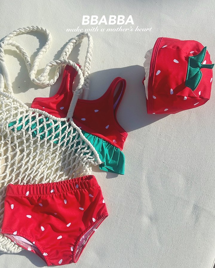 Bbabba - Korean Baby Fashion - #babyboutiqueclothing - Strawberry Bikini (set of 3) - 4