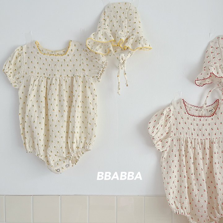 Bbabba - Korean Baby Fashion - #babyclothing - Cherry Pin-Cot Frill Bonnet Set - 6