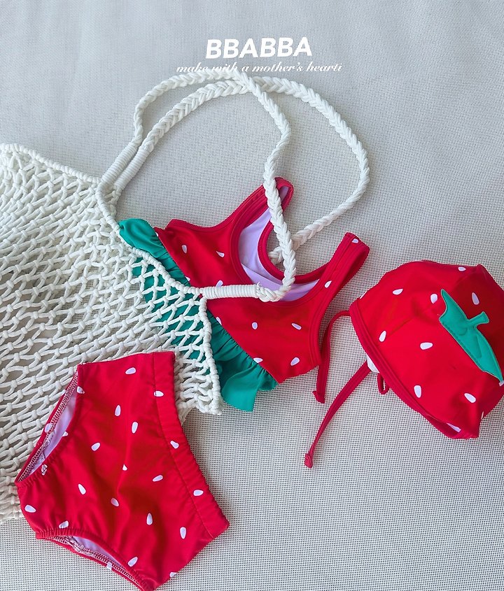 Bbabba - Korean Baby Fashion - #babyfashion - Strawberry Bikini (set of 3) - 5