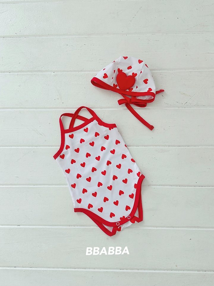 Bbabba - Korean Baby Fashion - #babyclothing - Heart Strap Swimsuit (Bonnet Set) - 4