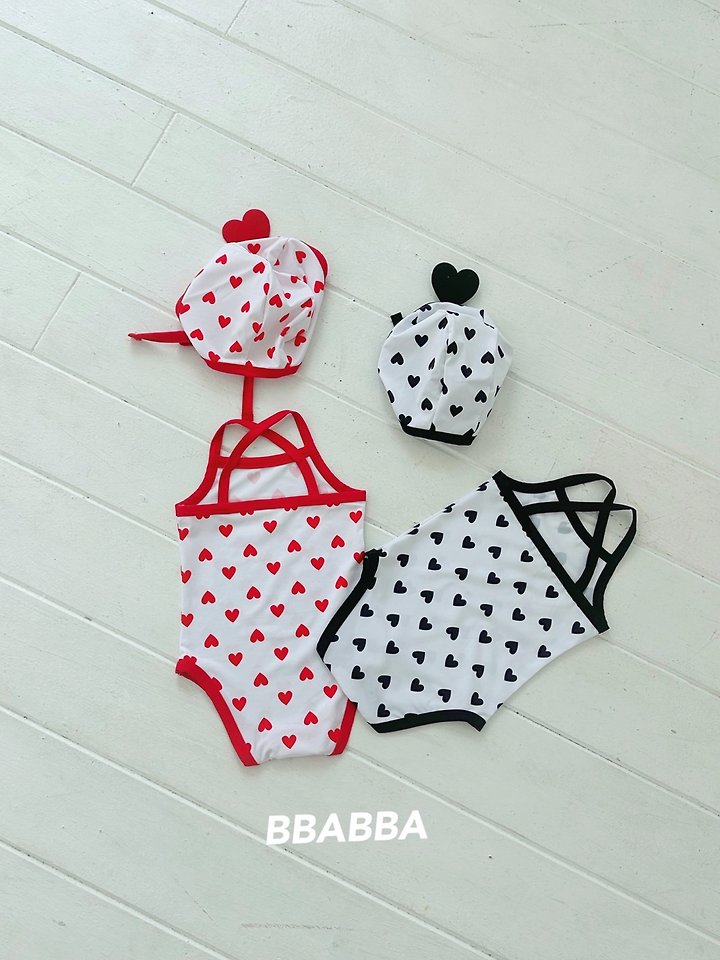 Bbabba - Korean Baby Fashion - #babyfever - Heart Strap Swimsuit (Bonnet Set) - 5
