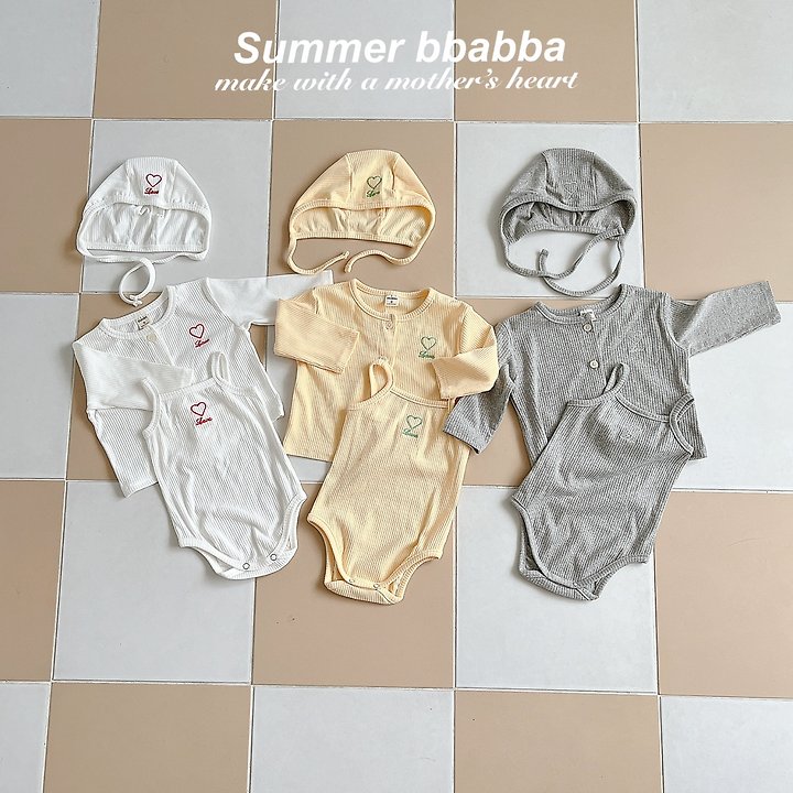 Bbabba - Korean Baby Fashion - #babyfever - Love Embroidered Ribbed Set (set of 3)