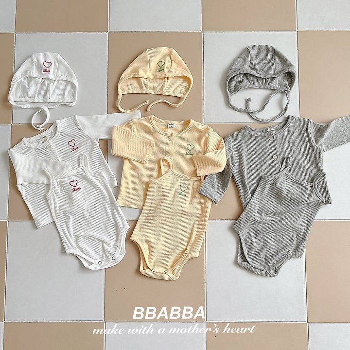 Bbabba - Korean Baby Fashion - #babygirlfashion - Love Embroidered Ribbed Set (set of 3) - 2