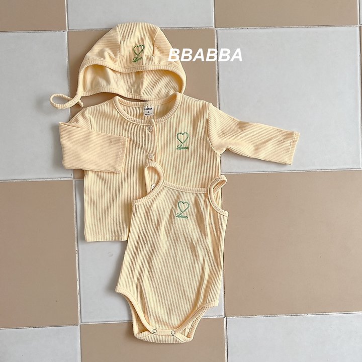Bbabba - Korean Baby Fashion - #babylifestyle - Love Embroidered Ribbed Set (set of 3) - 3