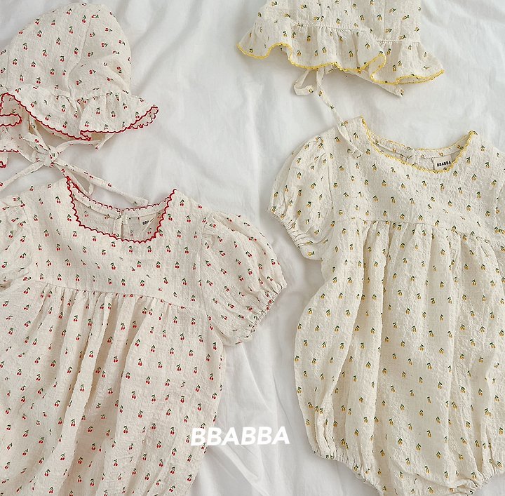 Bbabba - Korean Baby Fashion - #babyootd - Cherry Pin-Cot Frill Bonnet Set - 12