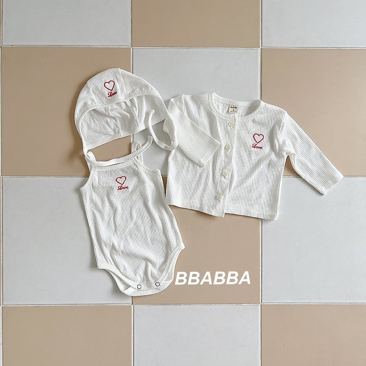 Bbabba - Korean Baby Fashion - #babyootd - Love Embroidered Ribbed Set (set of 3) - 5