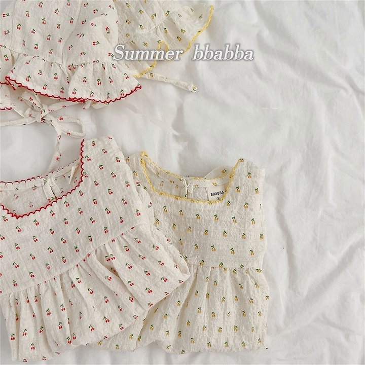 Bbabba - Korean Baby Fashion - #onlinebabyboutique - Cherry Pin-Cot Frill Bonnet Set