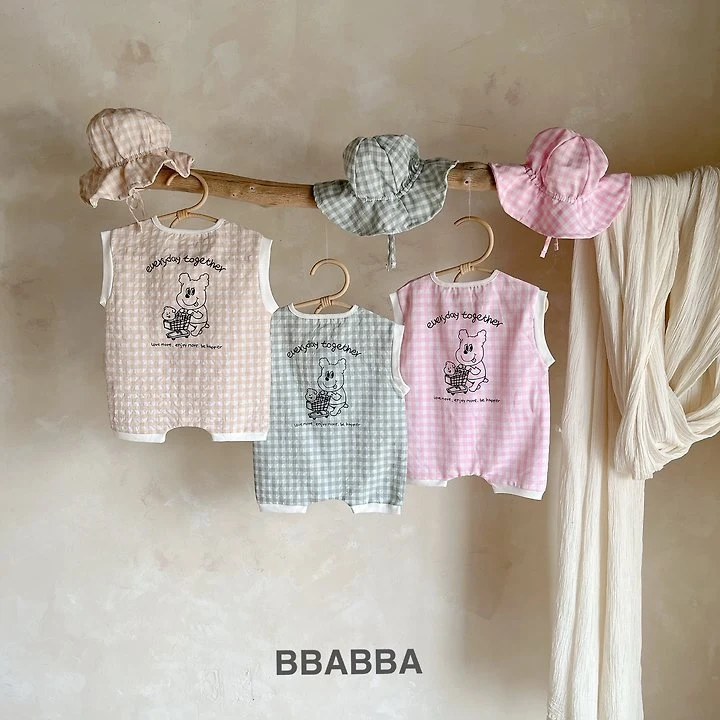 Bbabba - Korean Baby Fashion - #onlinebabyshop - Check Bear Suit (Baby)