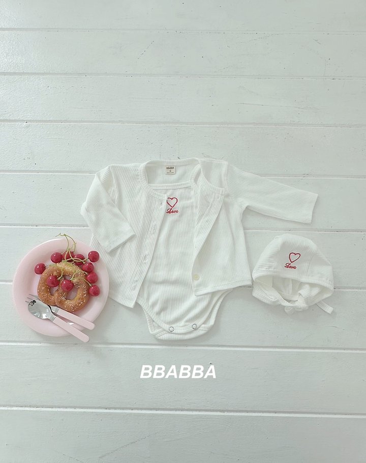 Bbabba - Korean Baby Fashion - #onlinebabyshop - Love Embroidered Ribbed Set (set of 3) - 10