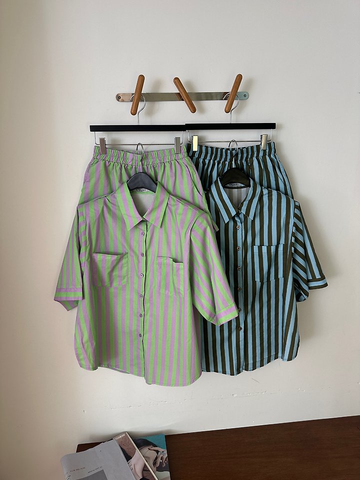 Chavi - Korean Women Fashion - #momslook - Dindin Stripe Shirt