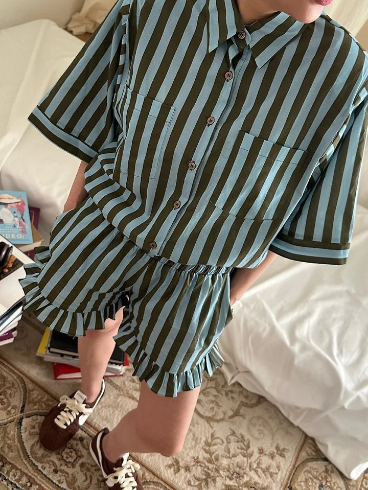 Chavi - Korean Women Fashion - #restrostyle - Dindin Stripe Frill Pants - 9