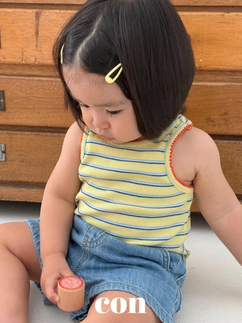 Con - Korean Baby Fashion - #babyfashion - Pincot Sleeveless Top (Yellow Stripe) - 6