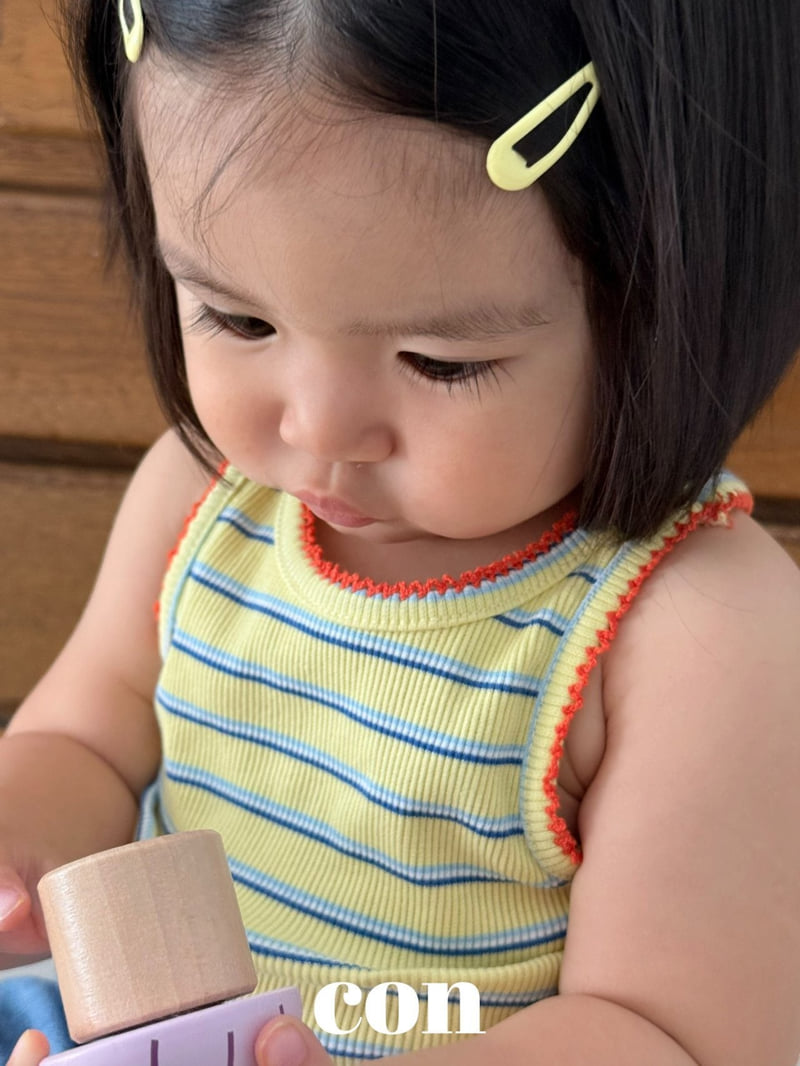 Con - Korean Baby Fashion - #babyfever - Pincot Sleeveless Top (Yellow Stripe) - 7