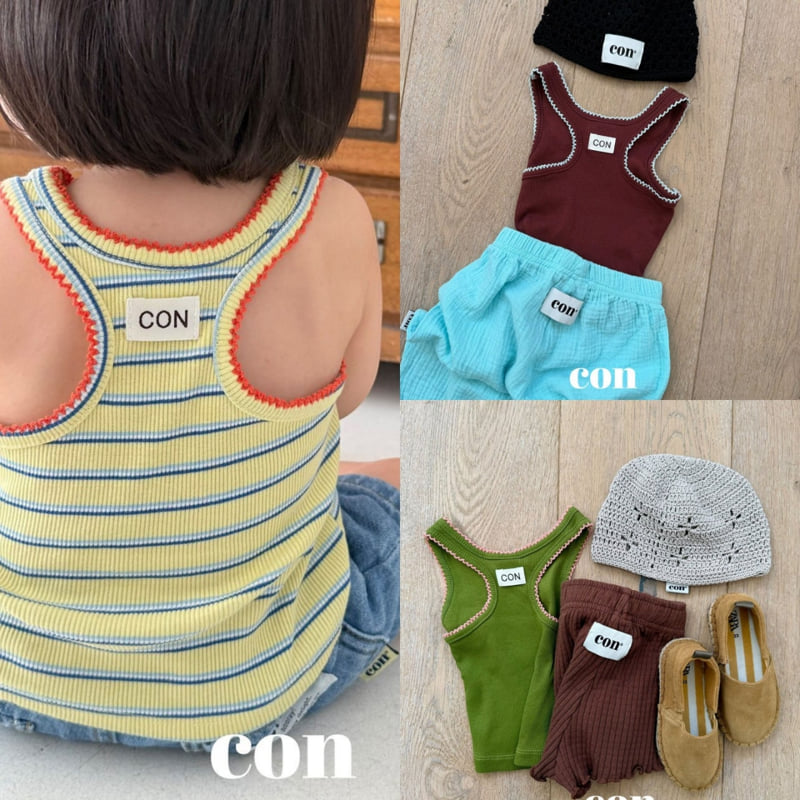 Con - Korean Baby Fashion - #onlinebabyshop - Pincot Sleeveless Top (Yellow Stripe)