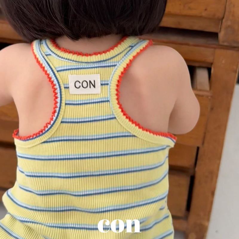Con - Korean Baby Fashion - #smilingbaby - Pincot Sleeveless Top (Yellow Stripe) - 2