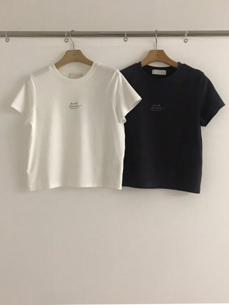 Cranae - Korean Women Fashion - #momslook - Soup Spoon Mini Logo Slim Short-Sleeve Tee