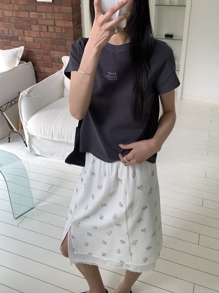 Cranae - Korean Women Fashion - #momslook - Soup Spoon Mini Logo Slim Short-Sleeve Tee - 11