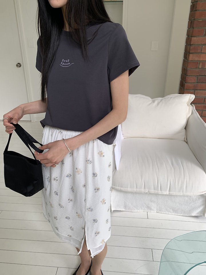 Cranae - Korean Women Fashion - #momslook - Soup Spoon Mini Logo Slim Short-Sleeve Tee - 7