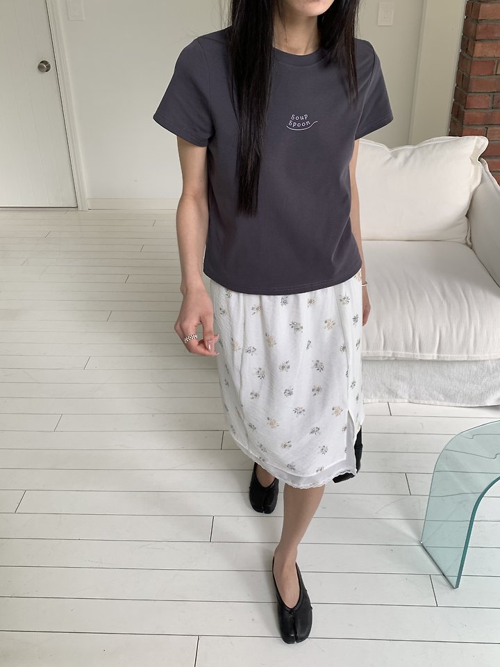 Cranae - Korean Women Fashion - #momslook - Soup Spoon Mini Logo Slim Short-Sleeve Tee - 9