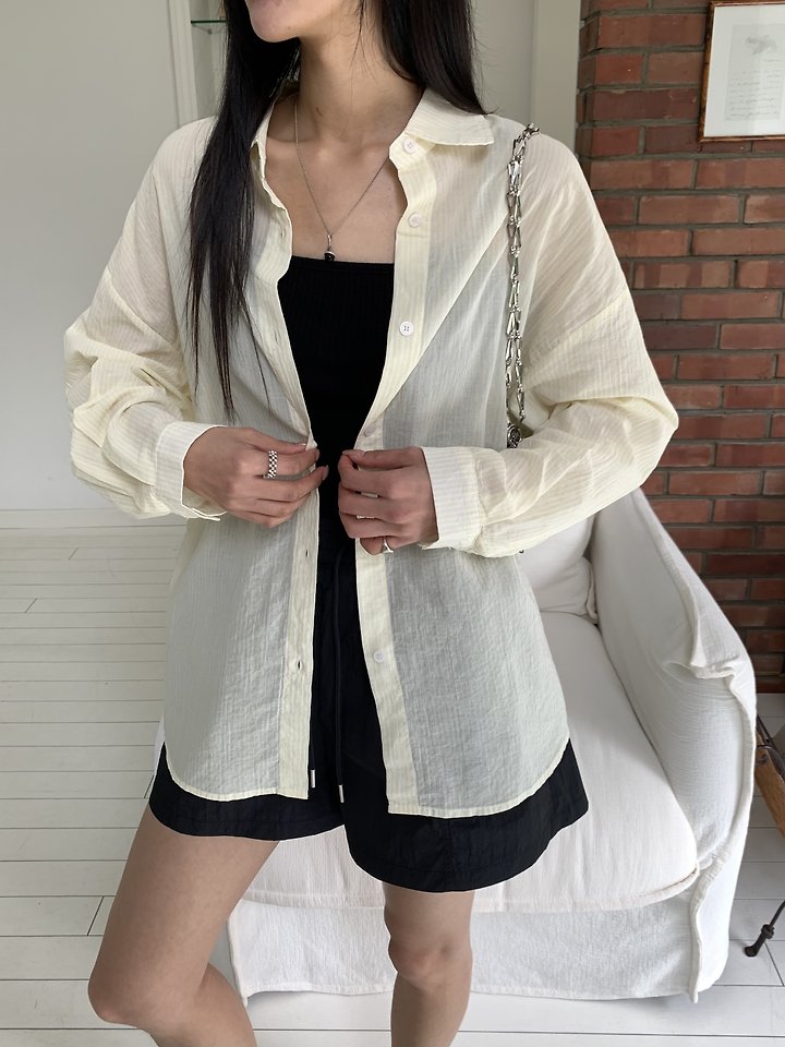 Cranae - Korean Women Fashion - #momslook - Sheer Summer Shirt - 7
