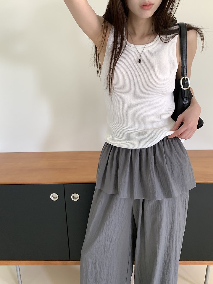 Cranae - Korean Women Fashion - #momslook - Slim Ribbed Knit Sleeveless Top - 6