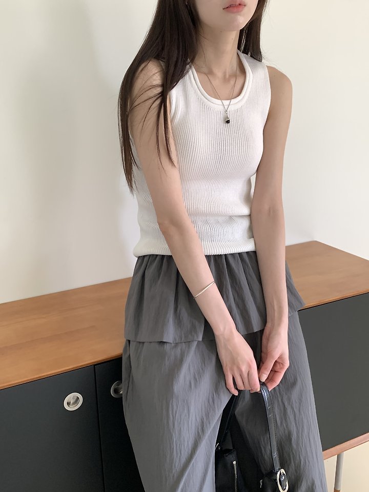 Cranae - Korean Women Fashion - #momslook - Slim Ribbed Knit Sleeveless Top - 9