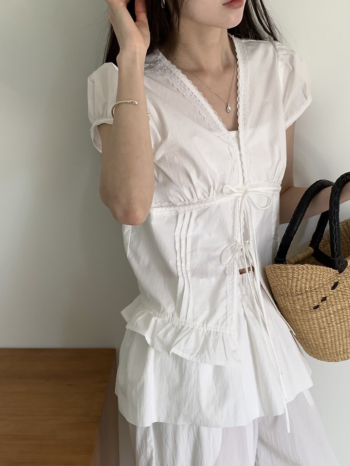 Cranae - Korean Women Fashion - #momslook - Dart Frill Blouse - 3