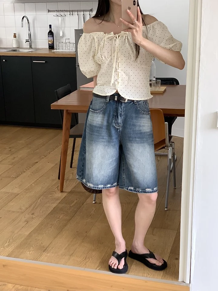 Cranae - Korean Women Fashion - #momslook - Reese Denim Shorts - 5