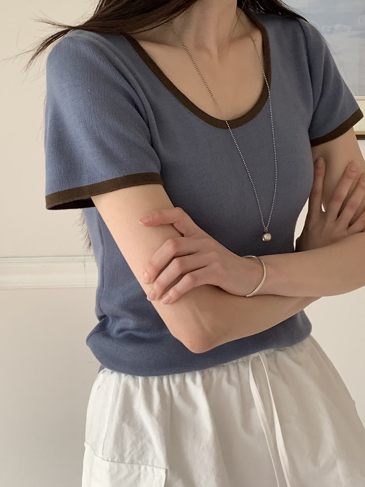 Cranae - Korean Women Fashion - #momslook - Lune Contrast Slim-Fit Knit Top - 12