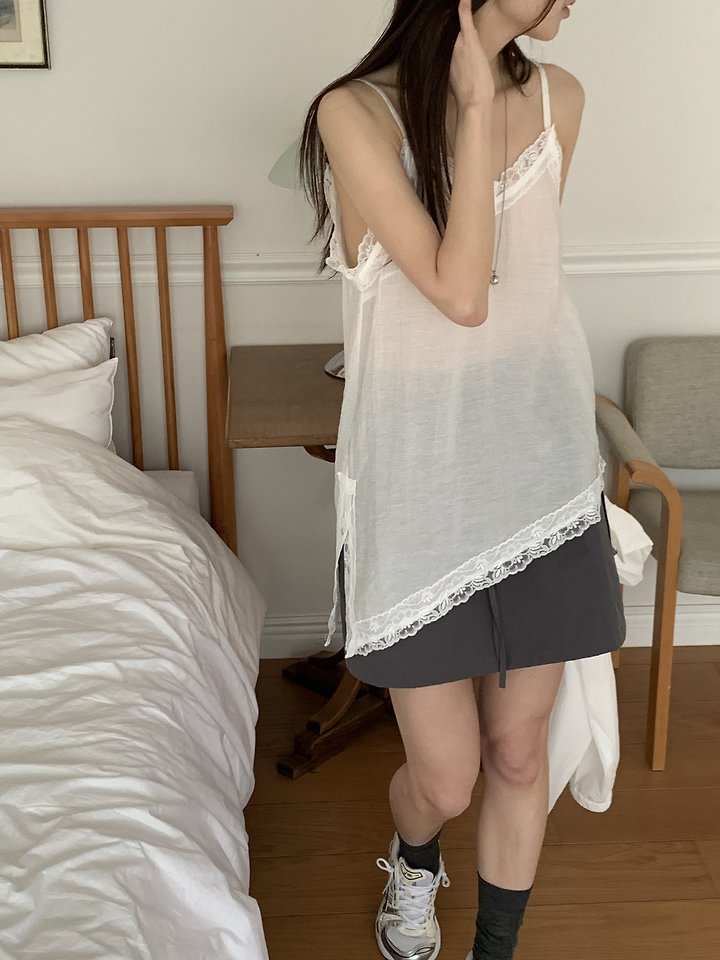 Cranae - Korean Women Fashion - #shopsmall - Sealing Lace Strap Top - 7