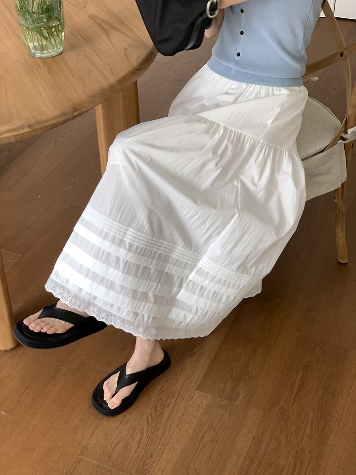 Cranae - Korean Women Fashion - #romanticstyle - Dear Long Banded Skirt - 4