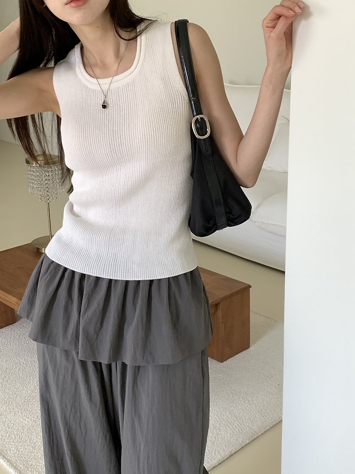 Cranae - Korean Women Fashion - #vintageinspired - Slim Ribbed Knit Sleeveless Top - 12