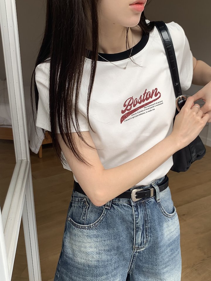 Cranae - Korean Women Fashion - #vintageinspired - Boston Crop Tee - 5